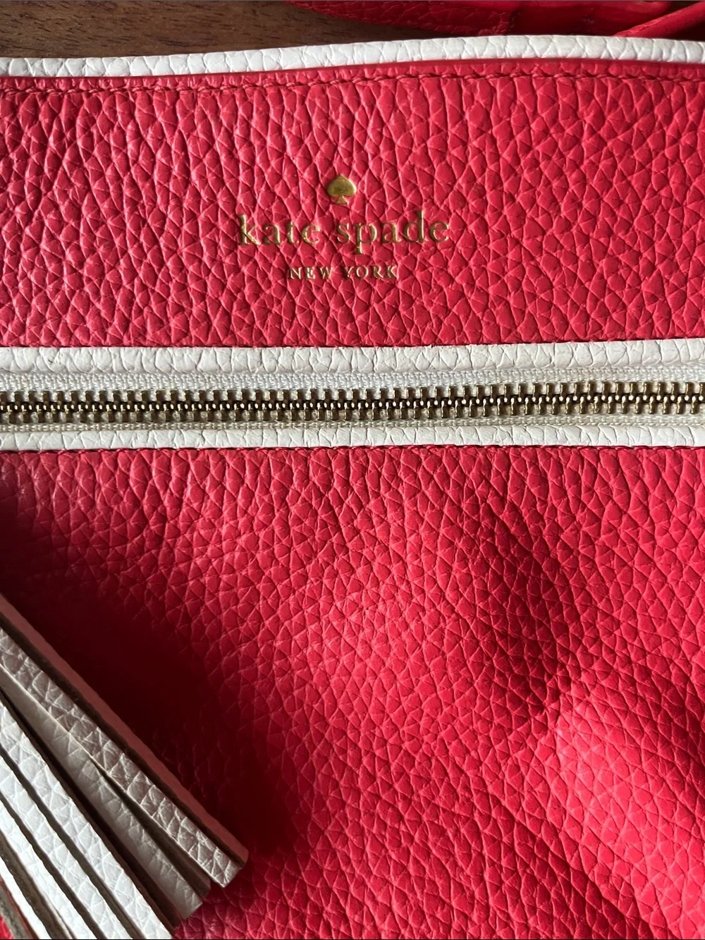 kate spade Red Pebbled Leather Crossbody with White Trim